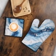 thumbnail image 5 of Blue White Gold Marble Pattern Kitchen Oven Mitt and Pot Holder Sets 2 Pcs for Baking, Cooking and Grilling, Heat Resistant Up To 392 °F, 5 of 7
