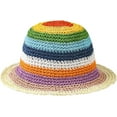 thumbnail image 6 of CoCopeaunts Straw Bucket Hat Women's Rainbow Striped Woven Summer Breathable Hollow Fisherman Hat Crochet Sunscreen Bucket Cap, 6 of 8