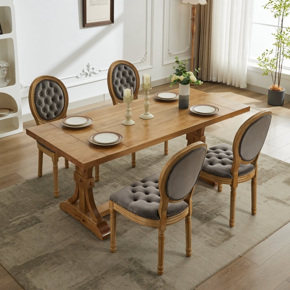 French Style Dining Chairs Set of 2, Velvet Upholstered Wood Dining Room Chairs with High Backrest, Nailhead Trim, Tufted Cushion, Gray