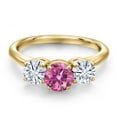 thumbnail image 3 of Gem Stone King 18K Yellow Gold Plated Silver Pink Moissanite and White Moissanite Engagement Ring for Women | 1.80 Cttw | Round 6MM | Gemstone Birthstone | Size 8, 3 of 7
