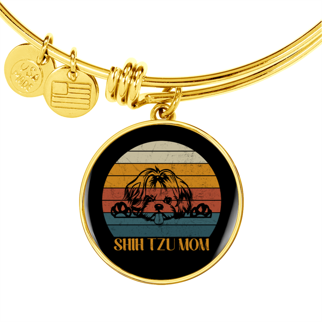 Shih Tzu Mom Bracelet Stainless Steel or 18k Gold Circle Bangle
