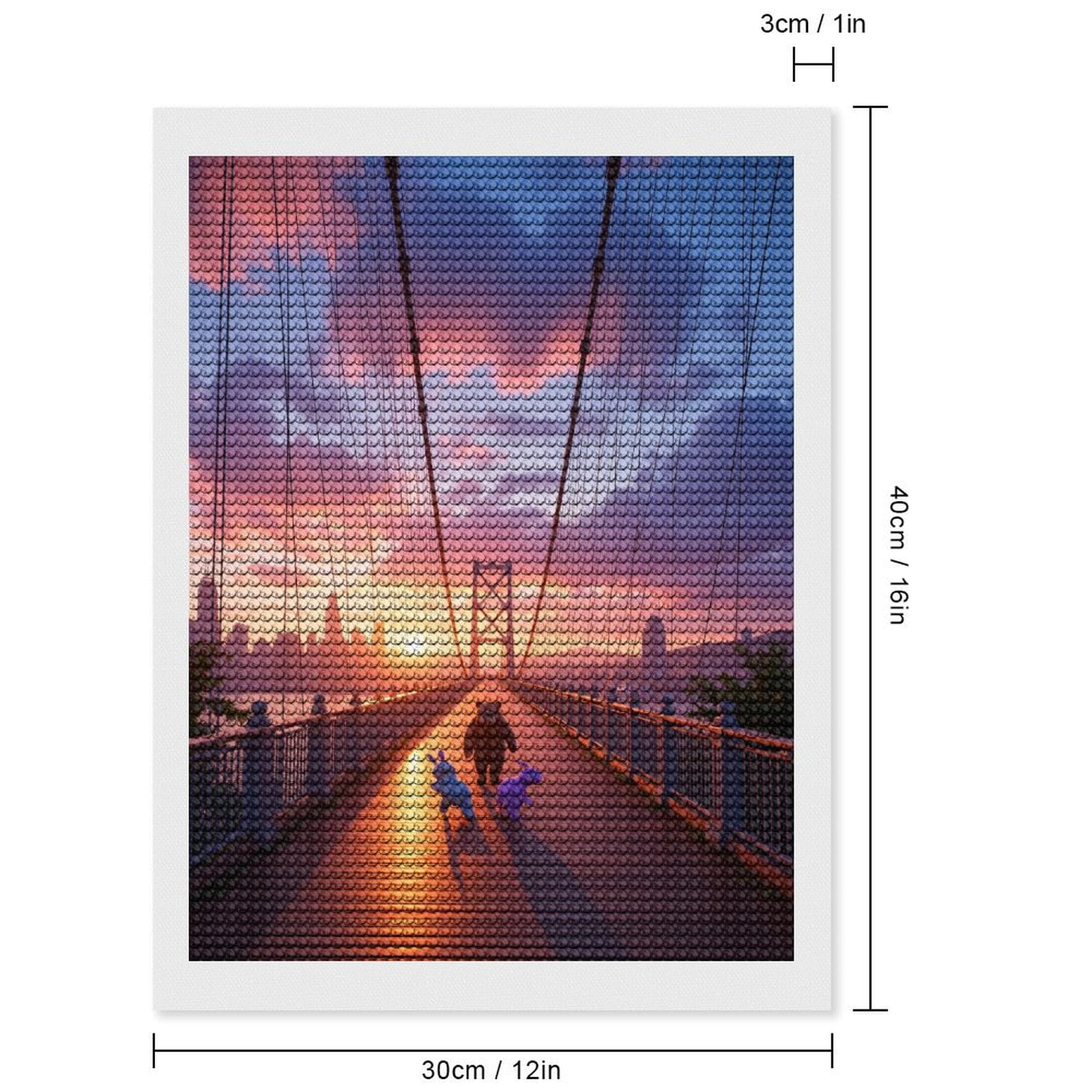 Diamond Art Kits for Adults, Sunset Bridge Plush Characters Journey 5D Diamond Painting Kits for Adults Beginners, DIY Full Drill Diamond Painting, Gem Art and Crafts 12x16
