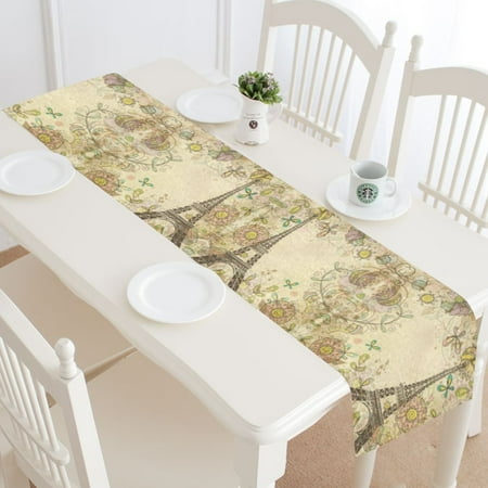 

MYPOP Paris Eiffer Tower Table Runner Home Decor 16x72 Inch Vintage Flower Floral Table Cloth Runner for Wedding Party Banquet Decoration