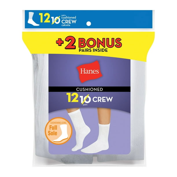 Hanes Hanes Women's Cushioned Crew Athletic Socks, 10+2 bonus pack
