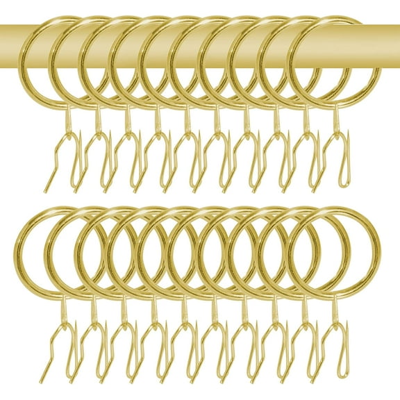 40 Pcs Metal Curtain Rings Drapery Rings Curtain Rod Rings and Metal Curtain Hooks Drapery Hooks Drapery Pins, 30 mm Internal Diameter Curtain Hanging Rings for Window Door Shower Curtain (Gold)
