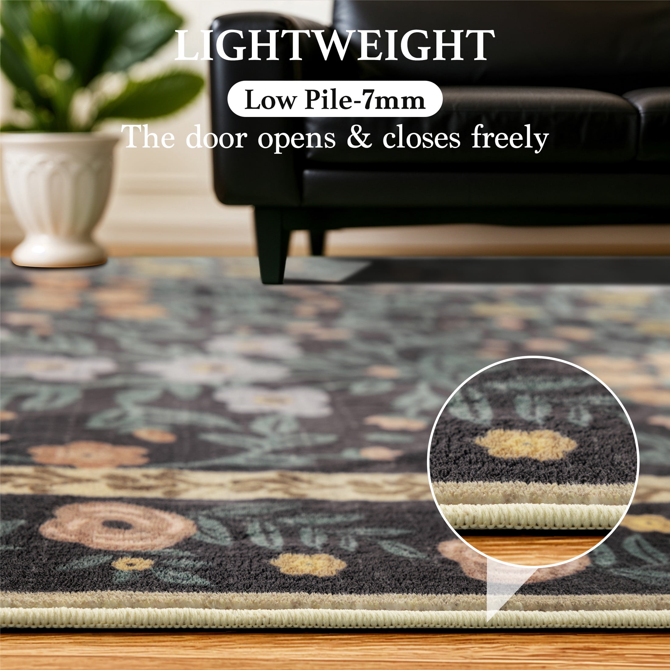 SORONO KATE 4'x6' Floral Area Rugs for Living Room, Machine Washable Oriental Vintage Distressed Non Slip Soft Indoor Area Carpet, Black/Green