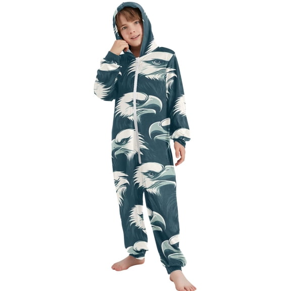 JOOGOO Eagles Pattern Pattern Unisex Onesie Pajamas Jumpsuit Kids One-Piece Hooded Sleepwear 7-8T