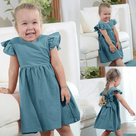 

Huilaibazo Girls Dress Toddler Kids Girls Solid Short Fly Sleeve Bowknot Tulle Ball Gown Dress Princess Clothes