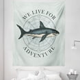 thumbnail image 1 of Blue Nautical Tapestry, We Live for Adventure Marine Calligraphy with a Shark, Fabric Wall Hanging Decor for Bedroom Living Room Dorm, 5 Sizes, Pale Blue Dark Blue, by Ambesonne, 1 of 1