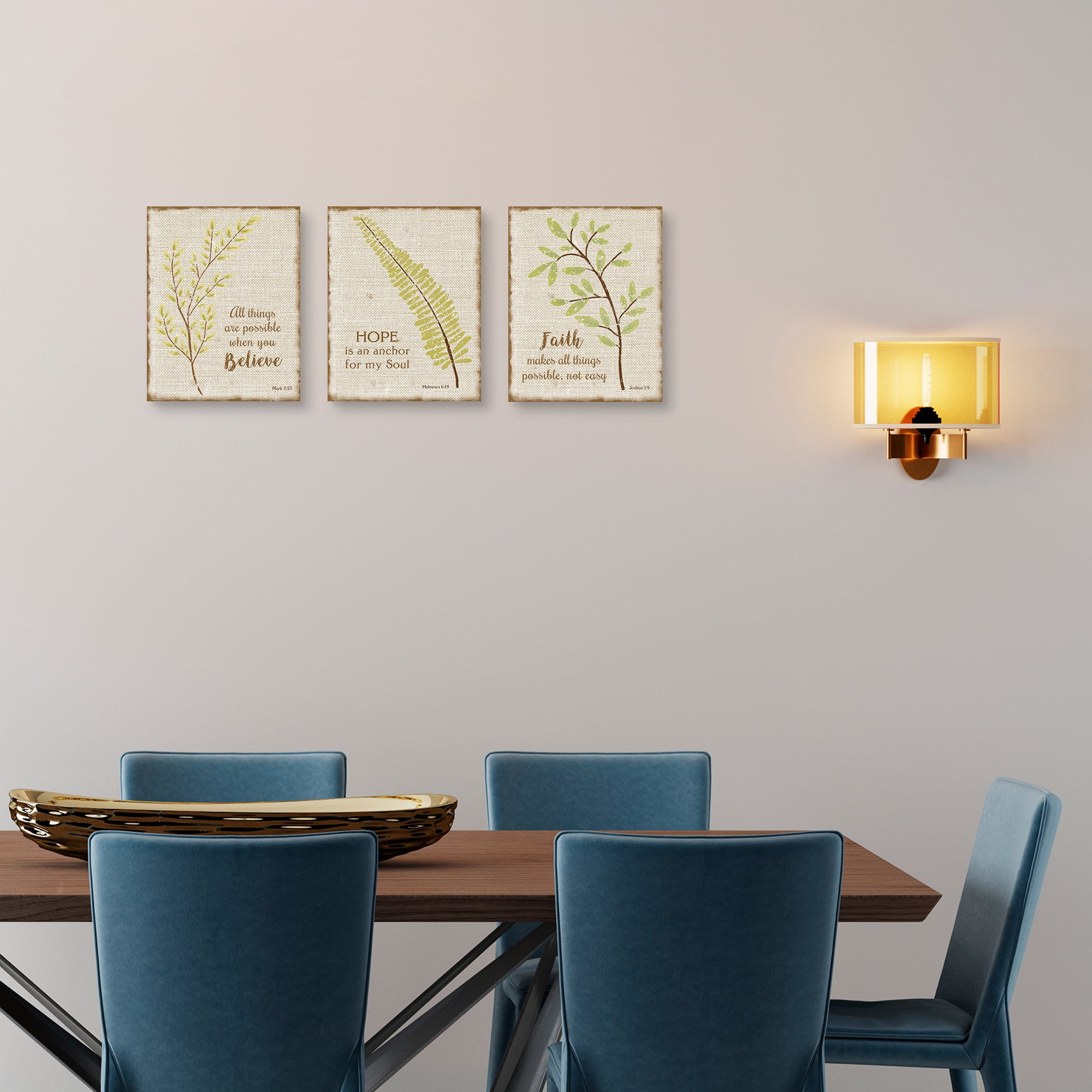 Believe, Faith II, and Hope Anchor by Marilu Windvand Set of 3 Canvas Art Prints