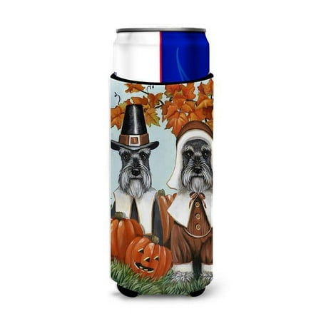 

12 oz Schnauzer Thanksgiving Pilgrims Ultra Hugger for Slim Cans