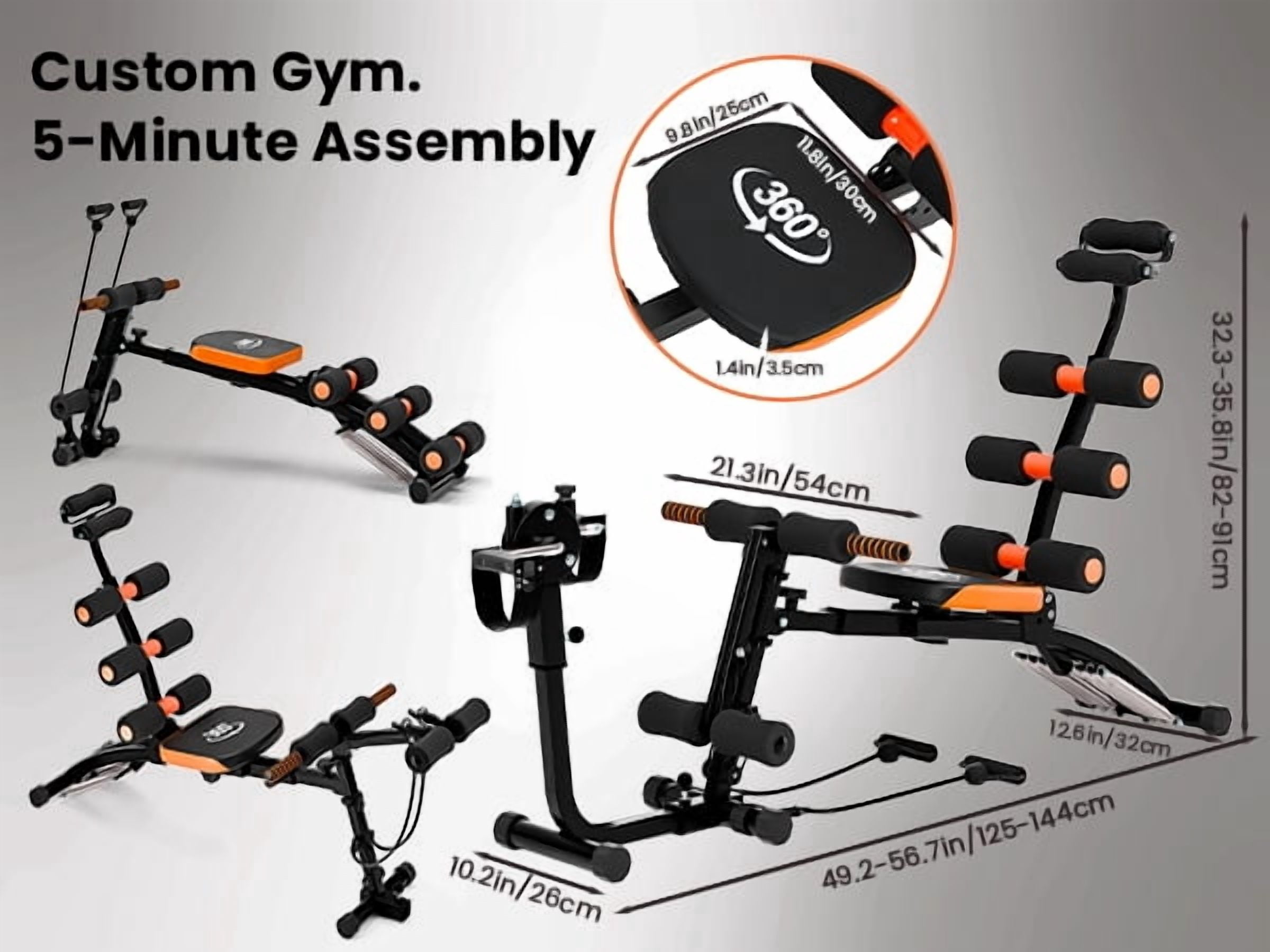 Korogimeeet Heavy Duty Ab Workout Bench, Multi-Function Sit Up Bench with Adjustable Backrest, Foam Padding & Headrest, Resistance Bands & Leg Developer for Full Body, 41 x 12 x 34 Inch