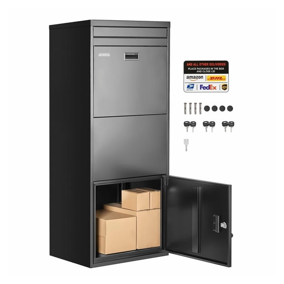 Package Delivery Box - 47.2in Mailbox with Lock, Galvanized Steel, Weatherproof & Anti-Theft - Secure Parcel Drop Box for Home & Office, Black