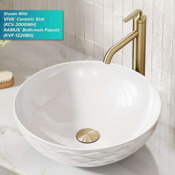 Kraus Bathroom Sink Pop Up Drain With Extended Thread In Brushed Gold Com - Gold Bathroom Sink Pop Up Drain