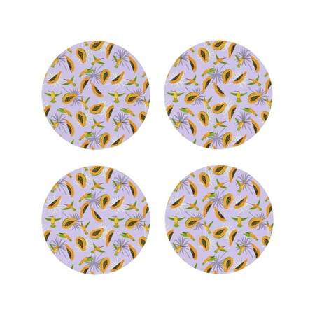 

Coasters Set of 4 - Papaya Hummingbird Drink Coasters for Tabletop Protection Leather Coasters for Living Room Decor and Housewarming Gift Round Shape