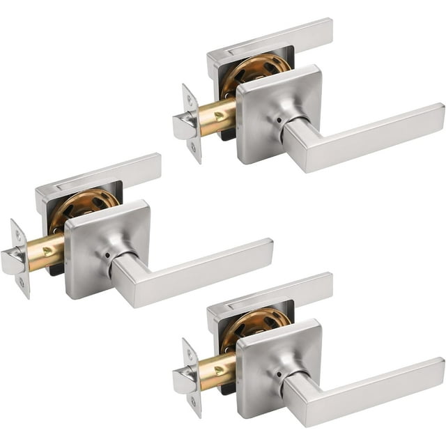 Square Passage Door Handles Interior Matte Door Handles Indoor Keyless Non-Locking Lever Set for Hallway or Closet Doors Reversible for Right/Left Handed Door