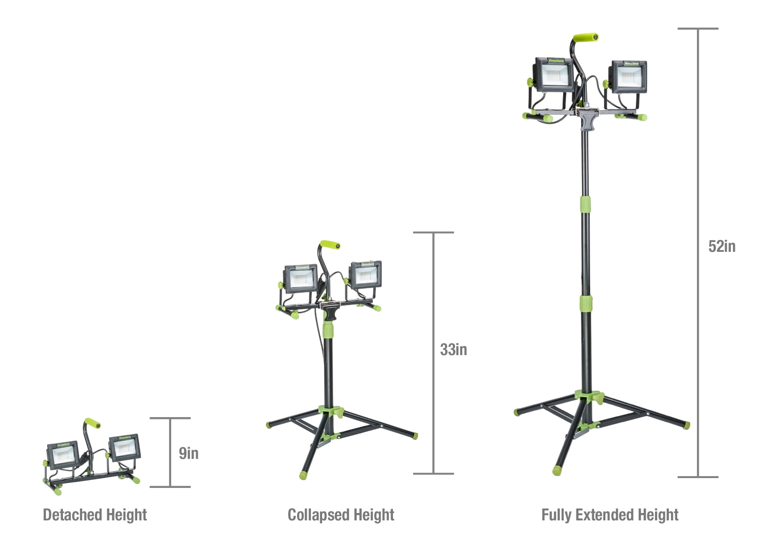 PowerSmith PWLD080T 8000 Lumen LED Work Lights with Stand, All Metal 52" Telescoping Tripod, Sealed On/Off Switches, Impact Resistant Lens, and 5 Year Warranty