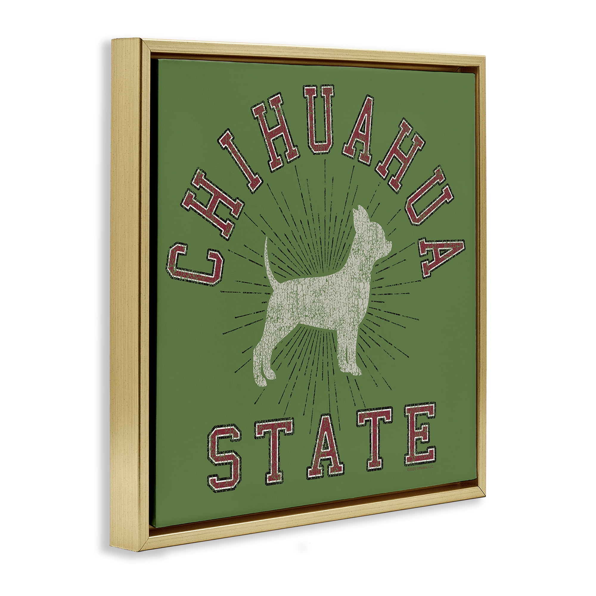 Stupell Industries Vintage Chihuahua State Novelty & Humor Painting Gold Floater Framed Canvas Art Print Wall Art, 25 x 25