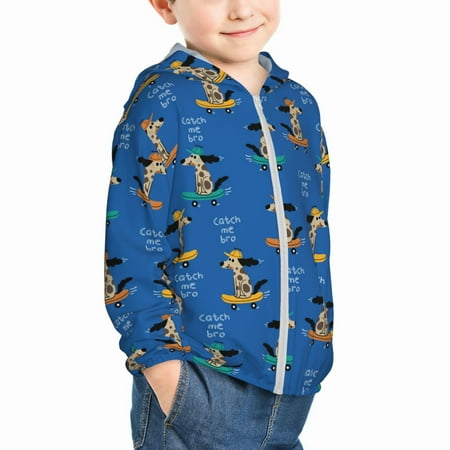 

Uemuo Skater Dog Pattern Rash Guard for Boys Girls Long Sleeve Swim Shirts UPF 50+ UV Sun Protection Hooded Fishing Shirt with Pocket for Kid-4 Years