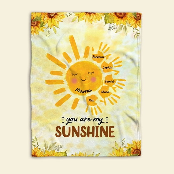 Personalized Grandma Blanket, Sunflower Blanket, Custom Names Soft Cozy Sherpa Fleece Throw Blankets