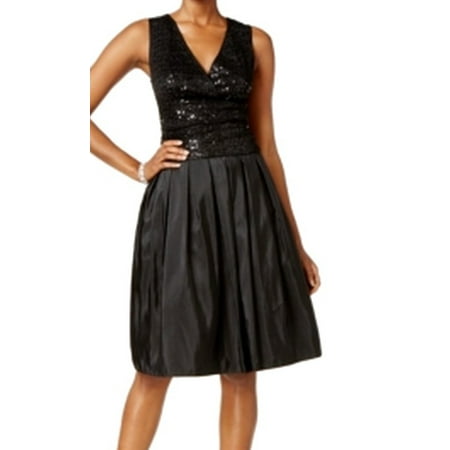 Taffeta A-line Floor - SLNY NEW Black Womens Size 14 Sequined Bodice Taffeta Sheath Dress