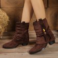 thumbnail image 2 of Wensltd Fringe Boots for Women Mid Heel Western Style Retro Cowboy Boots Comfort Wear Brown, 2 of 9