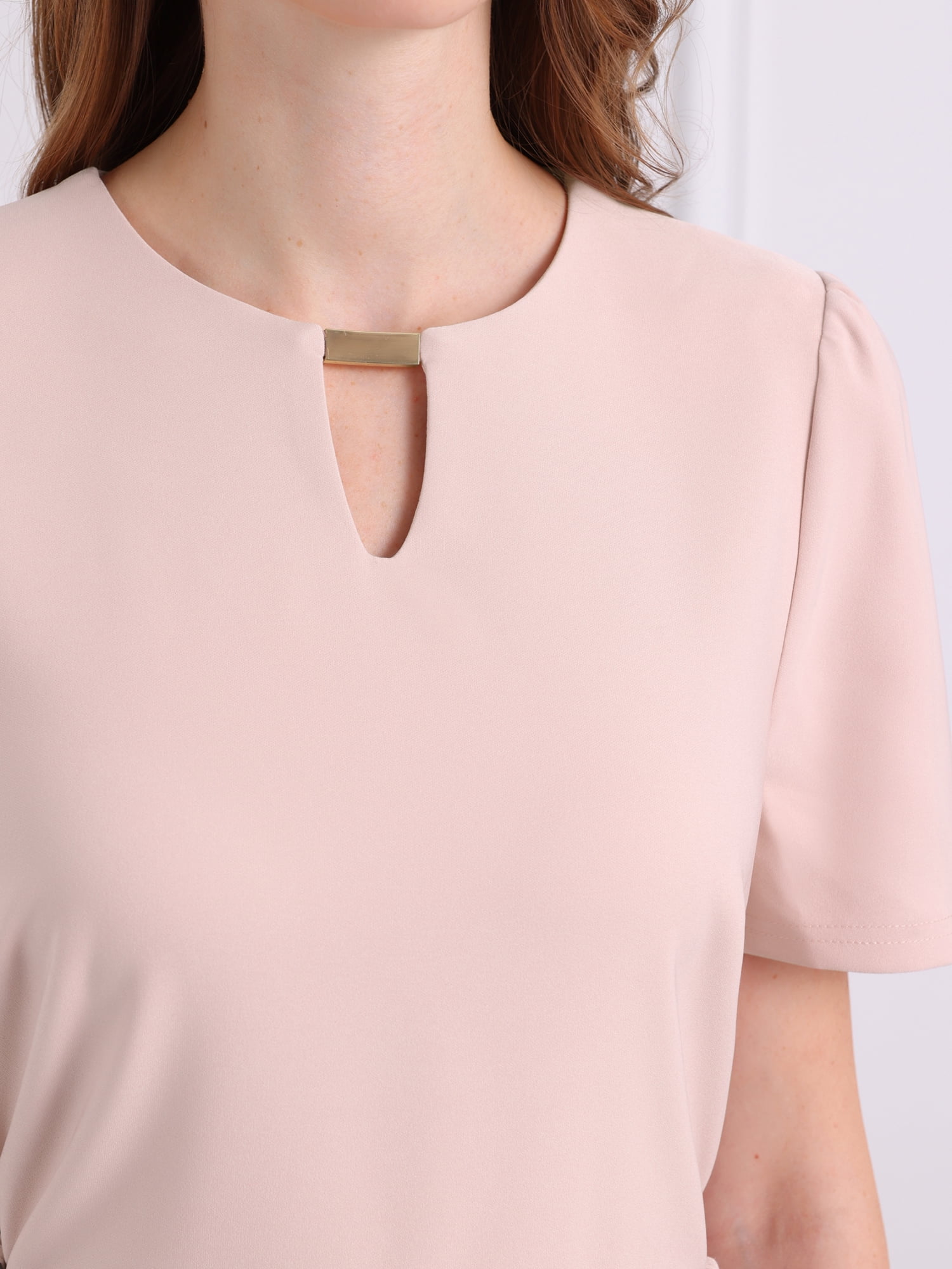 DARING DIVA Women's Choker V Neck Short Sleeve Belted Elegant Dress 2XL Pink