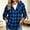 Blue, variant on Women Oversized Hooded Plaid Long Sleeve Shirt Button Down Western Cowgirl Casual Tops with Chest Pocket