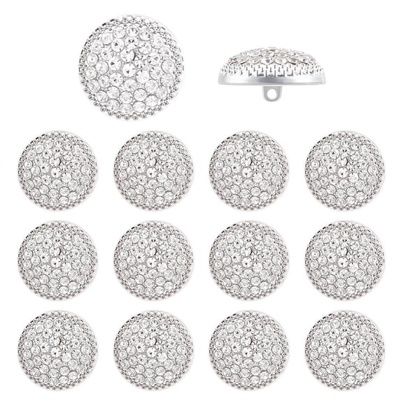 14Pcs Silver Round Alloy Rhinestone Buttons 1 inch 1-Hole Clear Embellishments Buttons for Clothing DIY Sewing Accessories Wedding Decaration Luxury Crafts Jewelry Making DIY