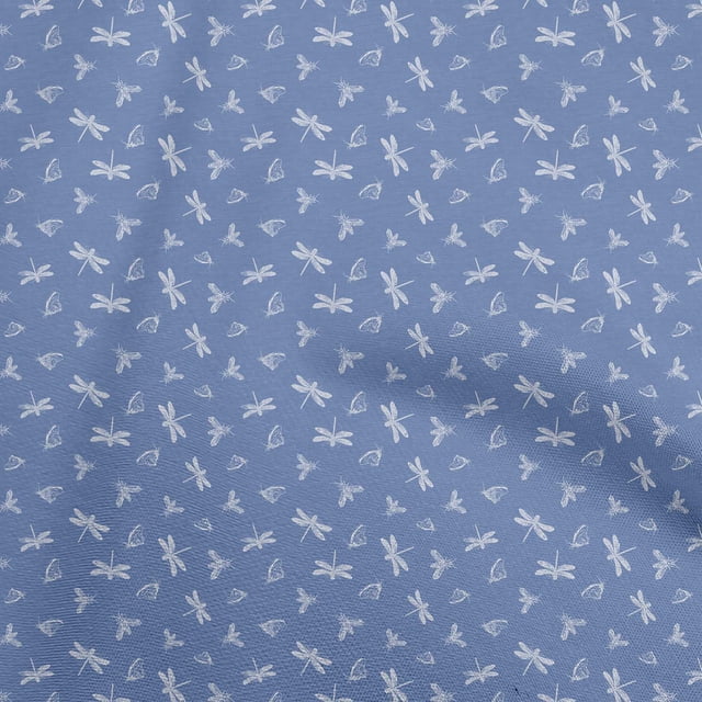 oneOone Cotton Poplin Blue Fabric Dragonfly Craft Projects Decor Fabric Printed By The Yard 42 Inch Wide