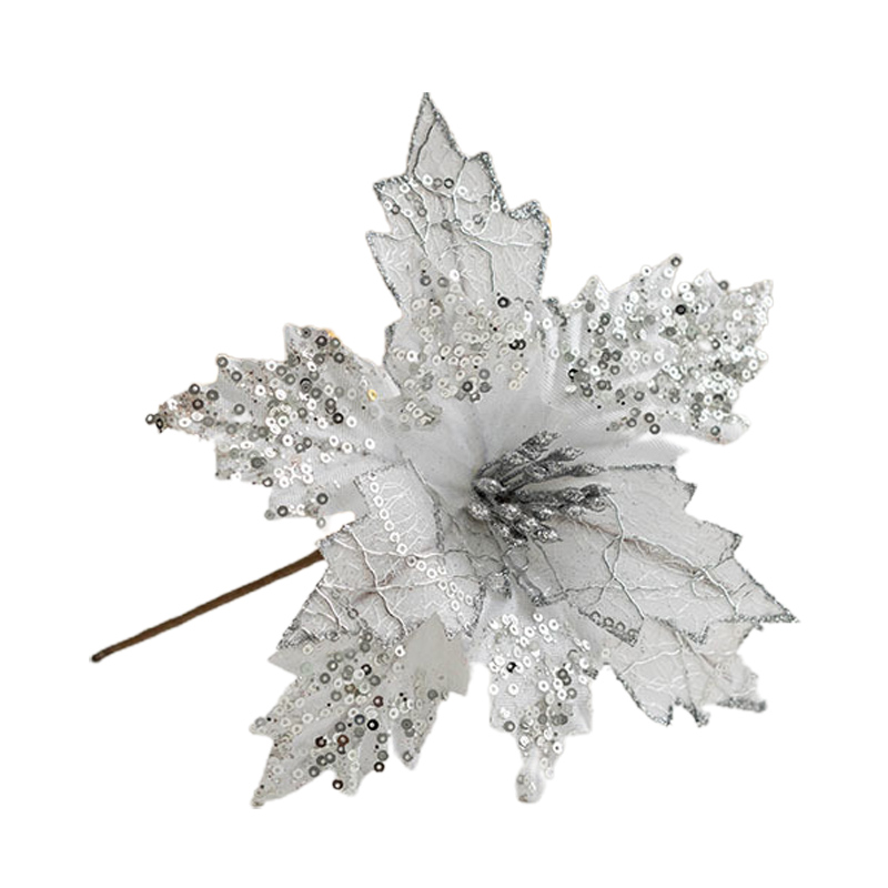 Glitter Flowers for Christmas Tree Decor Artificial Flower Ornaments