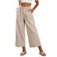 thumbnail image 4 of Asgosdo Women Cotton Linen Cropped Pants Elastic High Waist Wide Leg Trousers Casual Summer Loose Culottes S XXXL, 4 of 5