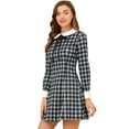 thumbnail image 1 of INSPIRE CHIC Robe Contrastée à Col Peter Pan Manches Longues en Ligne à Carreaux pour Femmes, 1 of 6