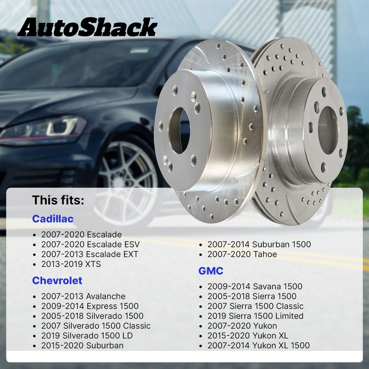 AutoShack Front Brake Rotors for Chevrolet, Silverado 1500 2005-2018, 4WD RWD V6 4.3L V8 4.8L 5.3L 6.0L 6.2L - Silver Zinc Coated Drilled & Slotted - SilverShield Pro - 12.99" (329.9 mm), 6-Lug