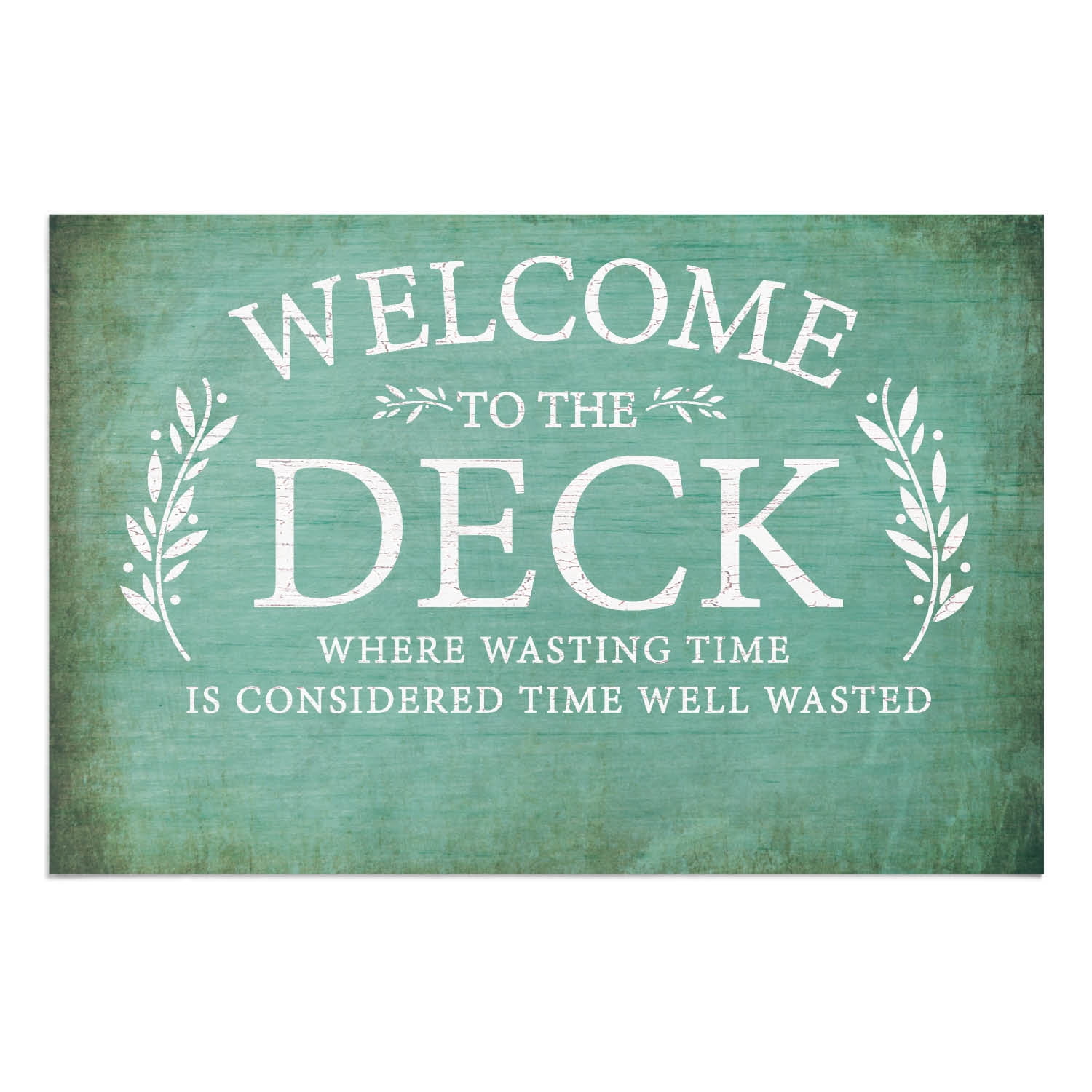 Personalized Planet 27x18 Welcome To The Deck Where Wasting Time is Considered Time Well Wasted Doormat with Custom Name Printed on Blue Rectangular 1/8” Thick Non Slip Mat