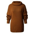 thumbnail image 3 of Olyvenn Cowl Neck Knitted Sweaters Knitwear Women's Plus Long Sleeve Fashion Solid Casual Tops for Women Female Leisure Brown M, 3 of 7