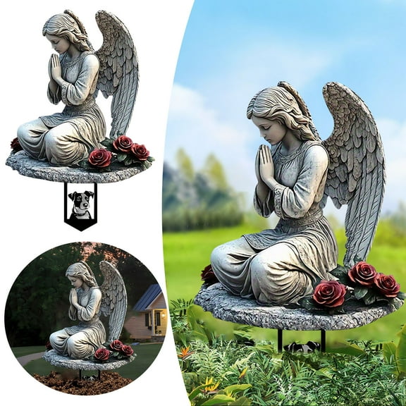 Praying Angels Figurine, Garden Angel Statues, Waterproof Kneeling Angel Sculpture, 2D Flat Acrylic Outdoor Decor Ornament for Patio Lawn Yard Balcony, Garden Gift