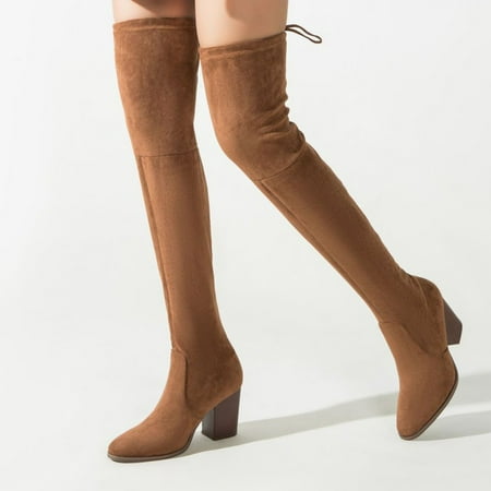 

Hvyes Boots Deals Women Suede Boots High Heel Zip Shoes Sexy Long Tall Stretch Thick Heel Anti-Slipping Boots