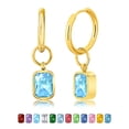 thumbnail image 1 of JeenMata Aros de Talla Esmeralda de 2 Quilates, Aguamarina, Piedra Natal de Marzo, con Bisel, Chapados en Oro Amarillo, 1 of 8