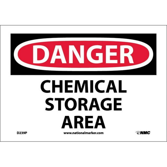 NMC Signs D239P, Danger Chemical Storage Area Sign, 7 X 10, Pressure Sensitive Vinyl .0045