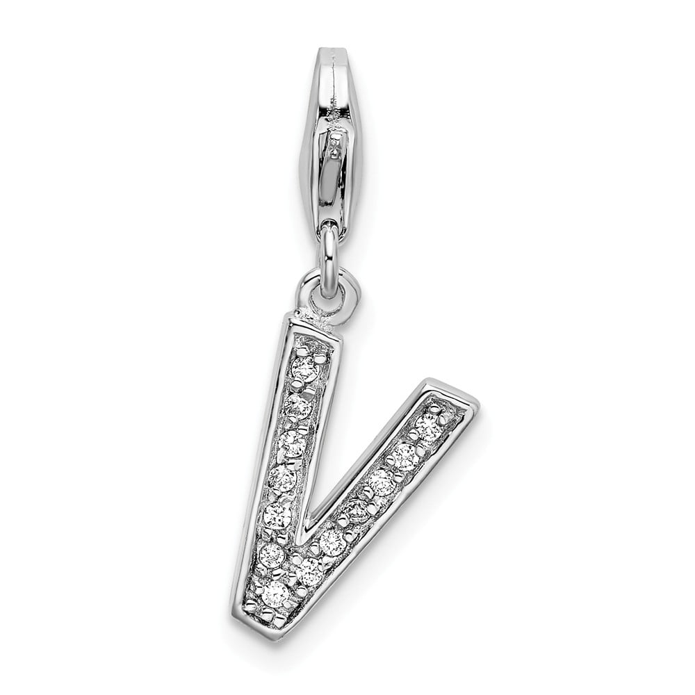 Solid 925 Sterling Silver CZ Cubic Zirconia Letter N with Lobster Clasp Pendant Charm 12mm x 0.5mm