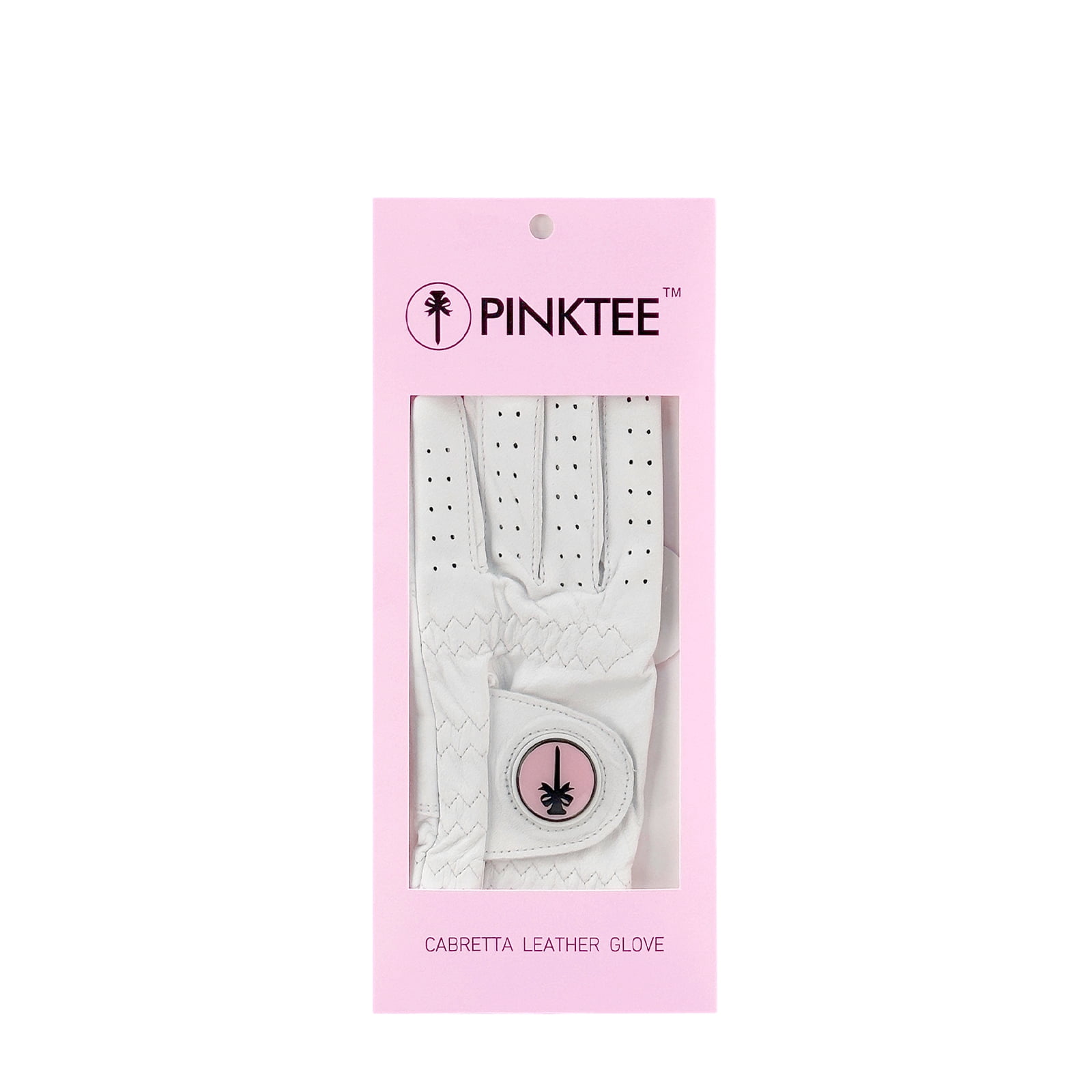 PINKTEE Womens Golf Glove White Left Hand Cabretta Leather with Ball Marker Full Finger Fit Size s m L Xl