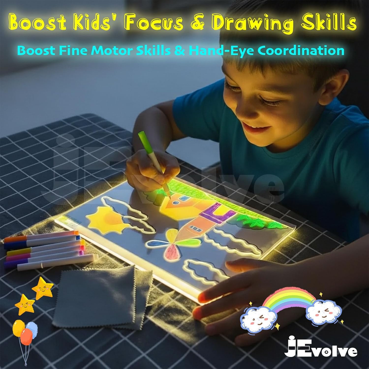 1 PC Led Drawing Board 7 Colors Light, 7.8" X 11.8" Light Up Acrylic Dry Erase Board with 7 Markers, Adapter, 4 Drawing Books