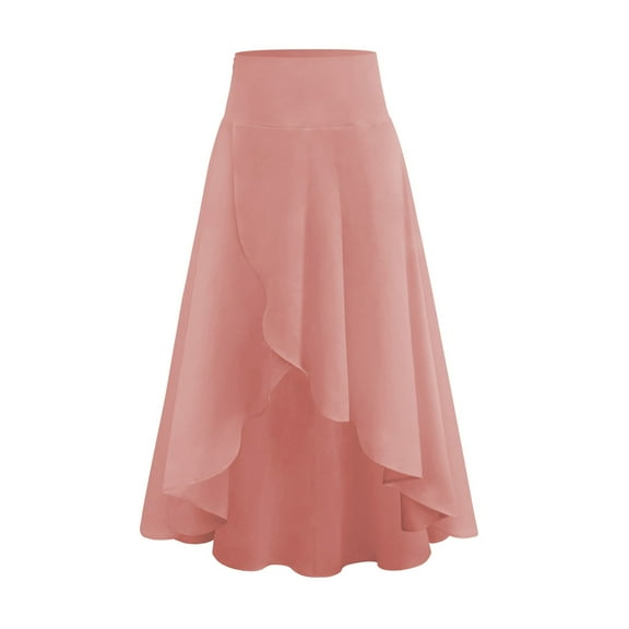 HJYCHN Women's Elegant Ruffled Drop Waist Skirt with Asymmetrical Hemline for Casual Everyday Wear Pink S