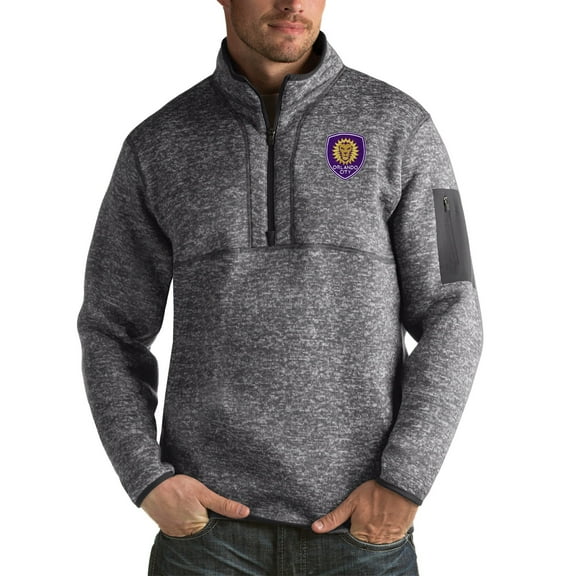 Men's Antigua Heather Black Orlando City SC Fortune Quarter-Zip Pullover Jacket