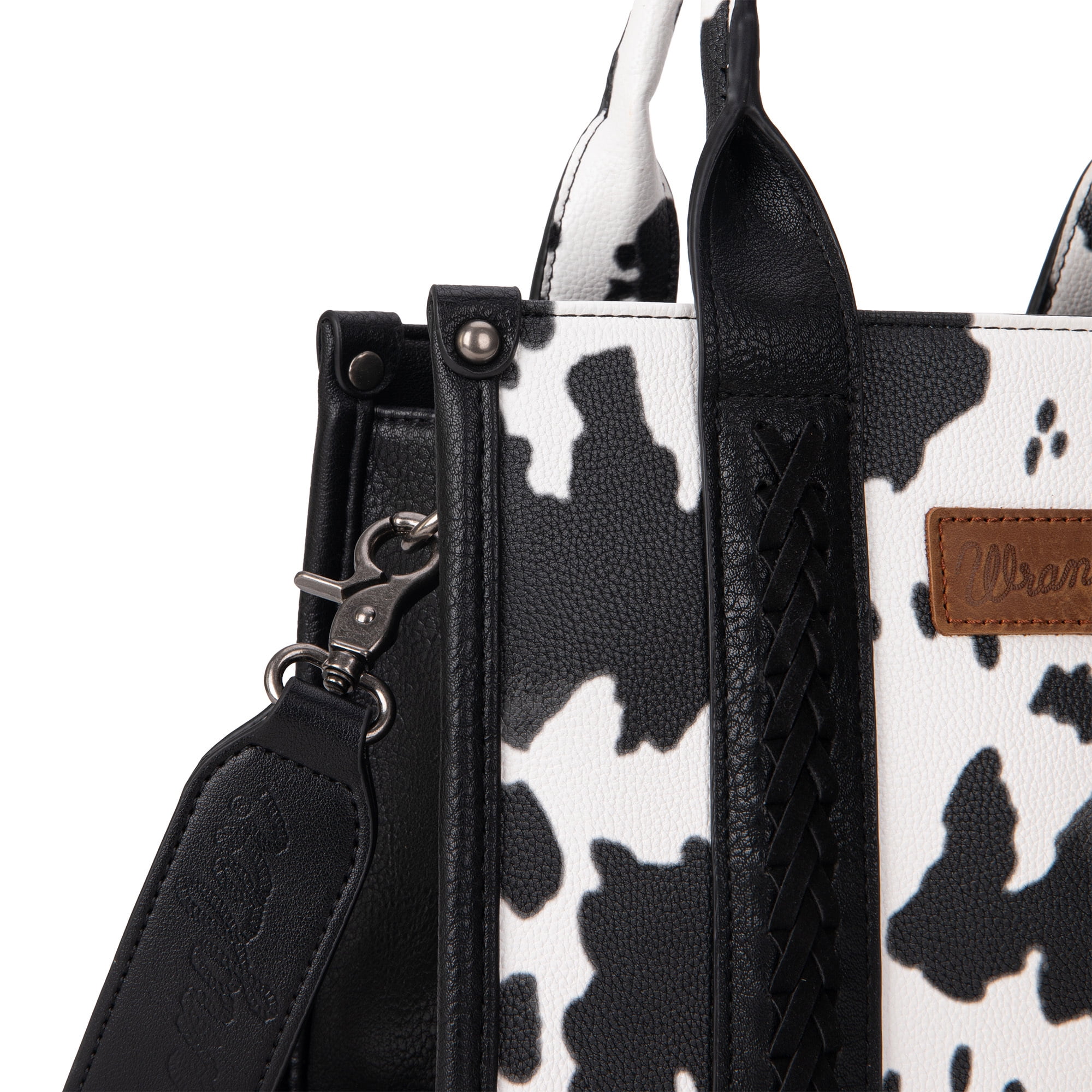 Wrangler Cow Print Tote Bag for Women Western Purse Boho Top Handle Satchel Handbag with Signature Strap, Cow-Black