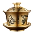 thumbnail image 2 of Taza de té y platillo con adornos de tapa, tazón de té creativo portátil decorativo de cobre para oficina, hogar, viajes, cocina, restaurantes dragón y fénix, 2 of 8