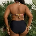 thumbnail image 5 of Womens Plus Size Bathing Suits Vintage V Neck Halter with Side Tie Bottom Tummy Control Swimsuit Summer Clothes, 5 of 6