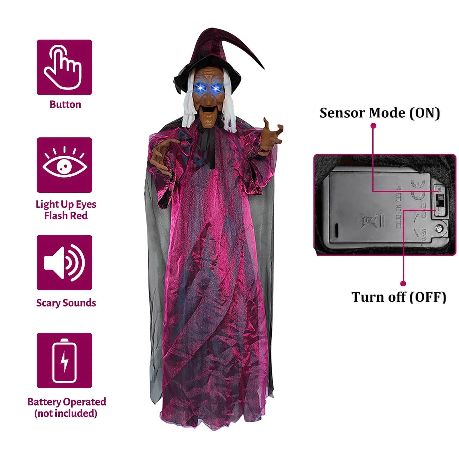 Halloween Animatronics Witch Clearance, Voice Activated Purple Escape Haunt Halloween House Decor & Fright Fest Prop, Life Size Animated Halloween Decoration Outdoor