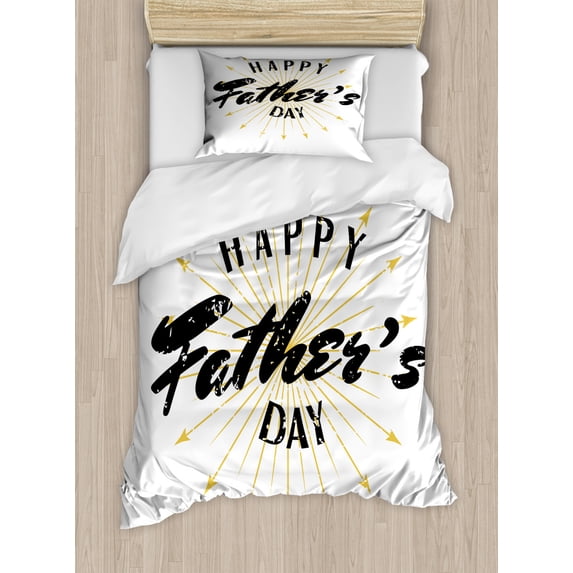 Father's Day Duvet Cover Set Twin Size, Cursive Text with Boho Art on a Plain Background, Decorative 2 Piece Bedding Set with 1 Pillow Sham, Pale Earth Yellow Charcoal Grey White, by Ambesonne